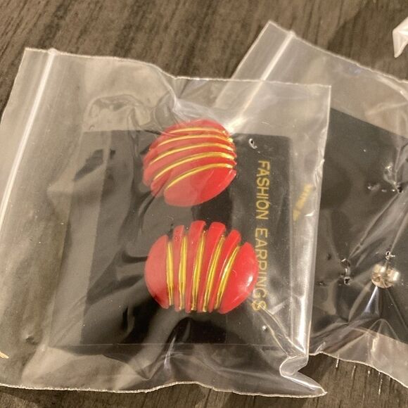 NWT Fashion Earrings Striped Statement Earrings - Red and Gold‎ - Picture 6 of 6
